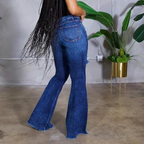 Women Jeans Broken Hole Denim Zipper High Waist Heart Pattern Jeans