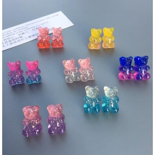 2020 Fashion Funny Mini Multicolor Jelly Gummy Bears Drop Earrings for Women Cute Little Animal Dangle Earrings Jewelry Brincos