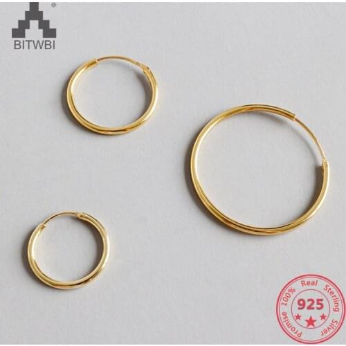Gold Color Women 100% 925 Sterling Silver Hoop Earring Round Circle Loop Gifts Simple Silver Hoop Earrings Piercing