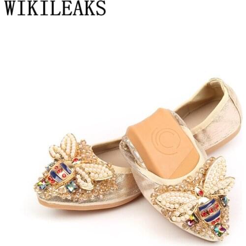 Bee Shoes Pointed Toe Flats Ballerine Shoes Women Ladies Loafers Harajuku Shoes Creepers Rhinestone Zapatos Mujer 2020 Ayakkabi