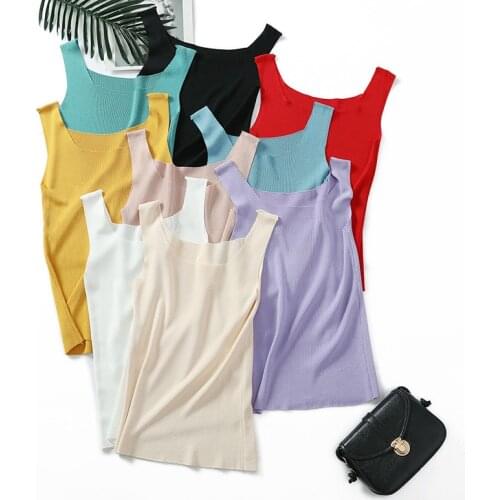 2019 Summer Tank Tops Women Knitted T shirt solid Top Vest crop tops Camisole Women White multicolos Fitness Femme loose tops
