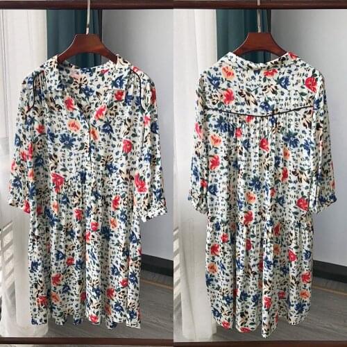 Women Loose Mini Dress 2020 New Summer Floral Print 100% Viscose V-neck Female Casual Dresses