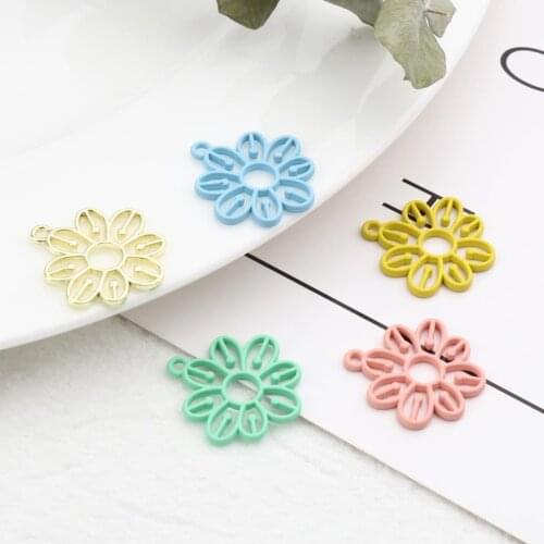 10 PCs Hollow Colorful Flower Charms Zinc Based Alloy Painted Cute Pendants For DIY Earring Jewelry Finding 23mm X 22mm