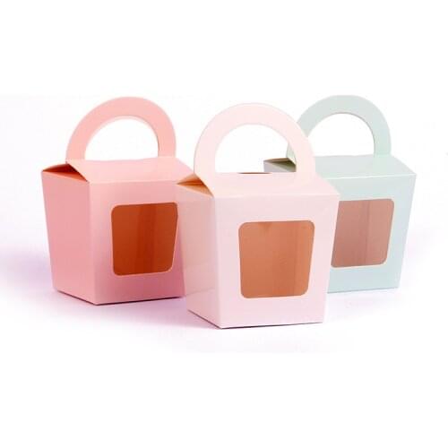 12Pcs Cupcake Box Cake Box Packaging With Handle Single Cupcake Boxes Pudding Case With Lining QCB005