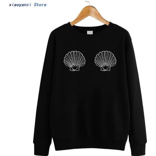2019 Women O-neck Womens Sweatshirts Pullovers Print Sea Shell Unisex White Hoodies Sweatshirt Female Clothing euu93257