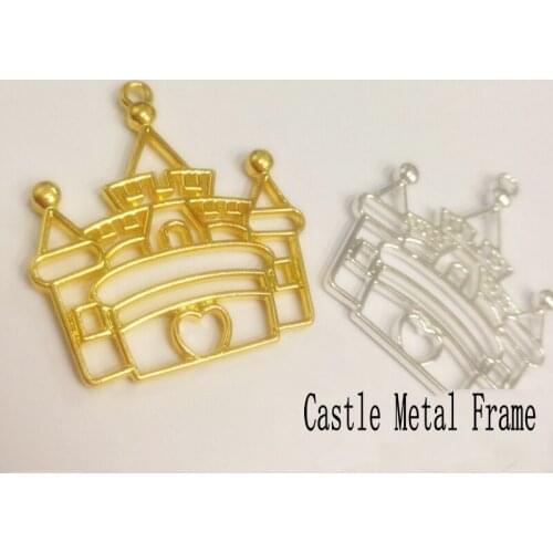 5pcs DIY UV Resin Hollow Castle Metal Frame Jewelry Fillings Pendant Accessories Charms Handmade Metal Open Bezels Craft Stuff