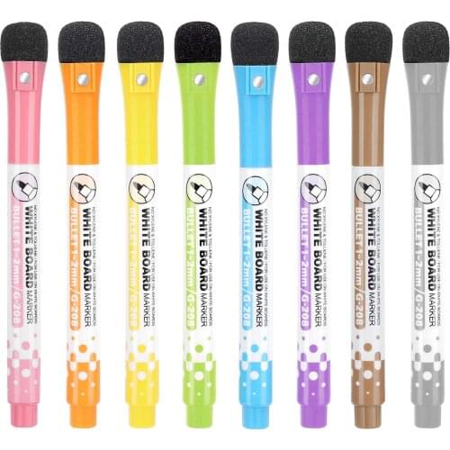 8pcs Magnetic Whiteboard Marker White Board Dry Erase Marker Fine Nib Pen with Eraser Rubber Magnetic Marker Brush Fridge Magnet