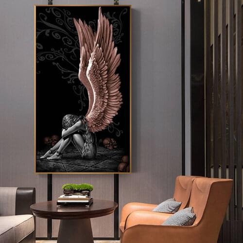 Angels Demons Gray Yellow Wings Canvas Painting Posters and Prints Wall Art Picture for Living Room Bedroom Home Decor Cuadros
