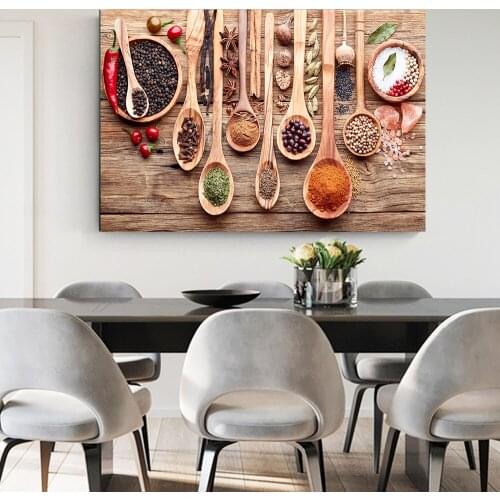 Large Size Kitchen Variety of Seasoning Spoon Art Canvas Print Painting Wall Picture Living Room Modern Home Decoration Poster