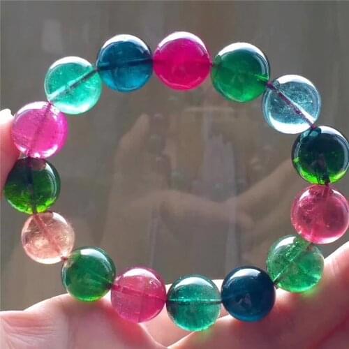 Natural Genuine Colorful Tourmaline Beads Stretch Bracelet AAAAAA 14.5mm