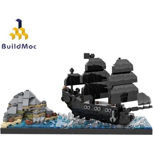 BuildMoc Creator Black Sailing Ship Black Pearl Ghost Pirate Ship Childrens Toys Diy Building Blocks Pirate Boy Toy Gift