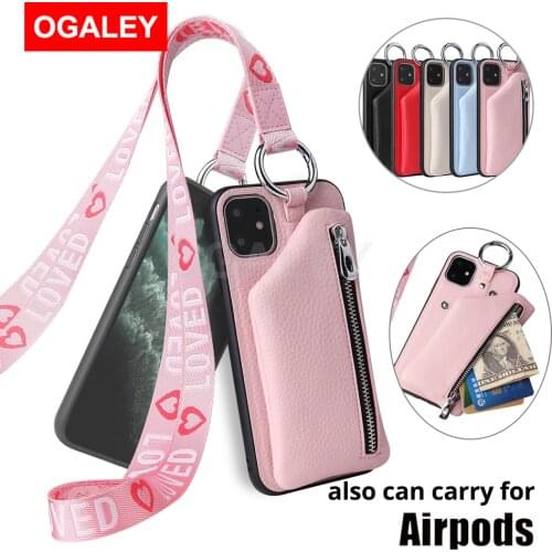 Wallet strap case for iphone 12 Pro Max for iphone 11 Pro Max SE 2020 Case cover luxury leather card shoulder lanyard phone bag