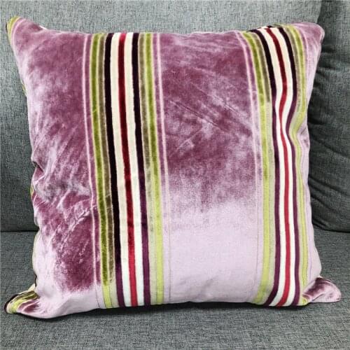 Decorative Cutting Velvet Cushion Cover Sofa Stripe Lilac Jacquard Throw Pillowcase from Factory