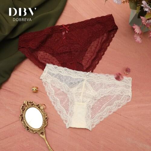 DOBREVA Womens Lace Dot Low Rise Hipster Panties with Half Coverage
