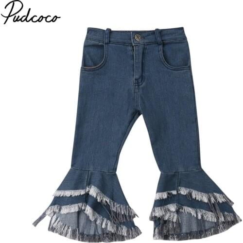 Pudcoco Fashion Baby Girls Jeans Long Pants Toddler Denim Ruffle Flare Pants Trousers Slacks Kids Clothes 2-7Y