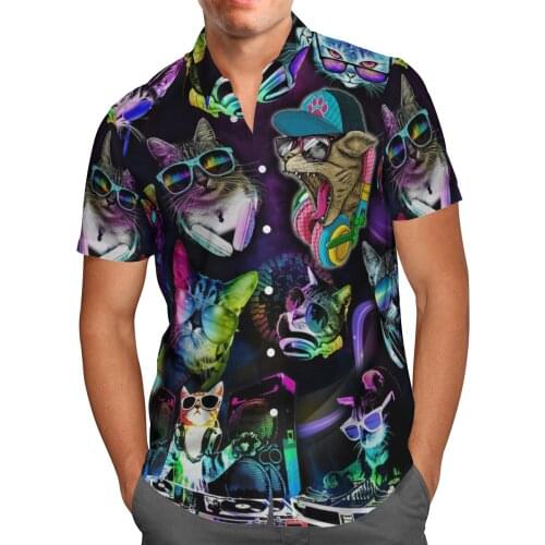 Funny Cats 3D Print Beach Hawaiian 2021 Summer Shirt Short Sleeve Shirt Streetwear Oversized 5XL Camisa Social Chemise Homme