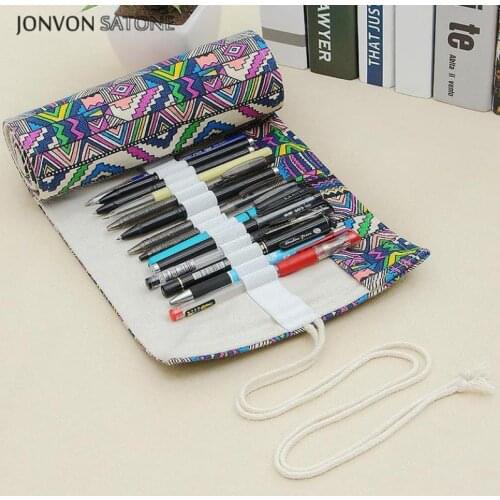 Jonvon Satone Students Pencil Bag Handmade Pen Curtains Creative Simple Large Capacity 36/48/72 Bag For Pen School Supplies
