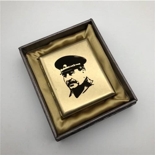 Joseph Stalin Brass Cigarette Case Old Silver Color Vintage Cigarette Boxes Smoking Holders Mens Gift With Gift Boxes Stalin