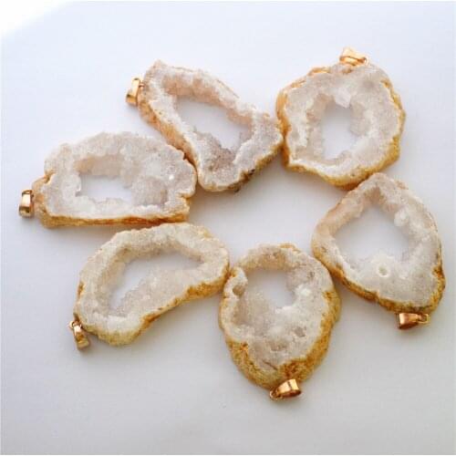 Hot! New Fashion Natural Stone Pendants Crystal Cave Slice Open Agates Geode Drusy 6PCS For Women Necklace Jewelry Making
