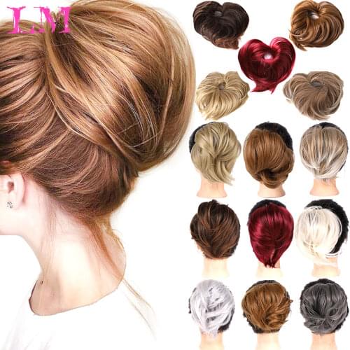 LM Straight Donut Chignon Hairpieces Synthetic Ombre Elastic Updo Chignon Fluffy Messy Scrunchies Hair Bun For Women