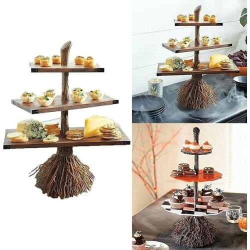 Halloween Cute Snack Bowl Stand 3-Tier Wooden Cupcake Stand,Dessert Plates Large Capacity Home Office Desktop Organizer Racks