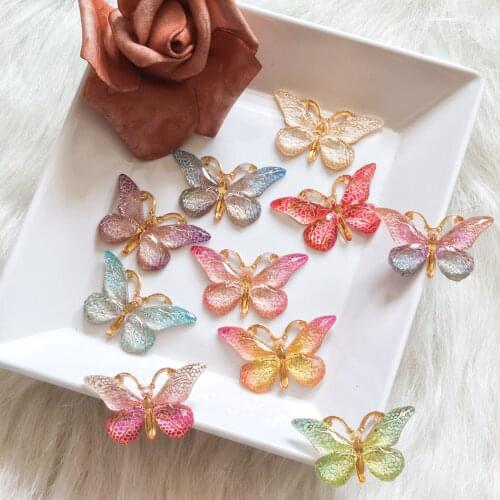 Fashion 5pcs shining resin butterfly 1 hole Flatback crystal Ornament Jewelry Making Hair Bag Accessories crapbooking
