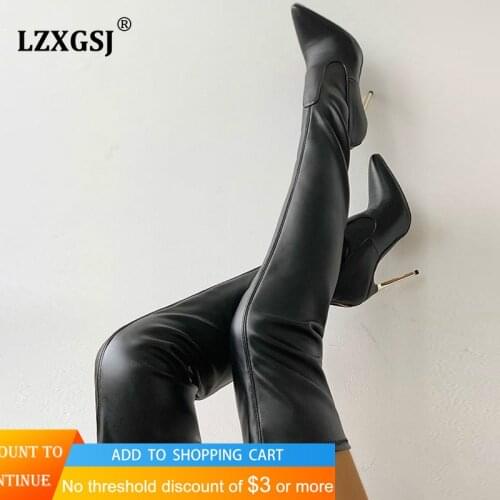 Fashion Trend Womens Sexy High Boots 2021 New Back Zipper Pointed Toe Over-the-knee Black Boots High Heels Female Shoes