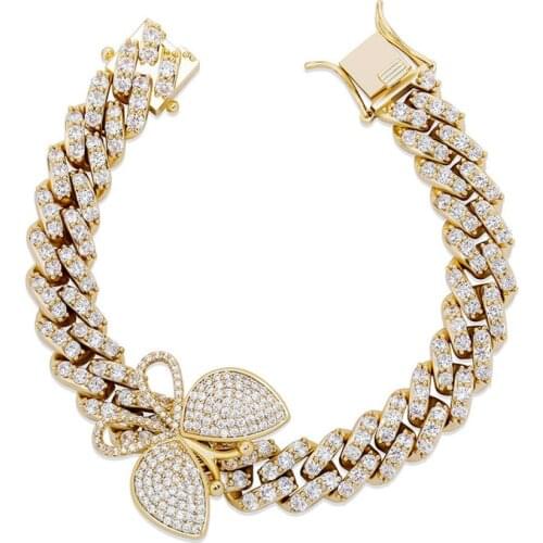 MOFLO 2020 New 12MM Cz Miami Cuban Link Chain Rotatable Butterfly Bracelet AAA Zircon Hip Hop Rock Iced Out Bling Women Jewelry
