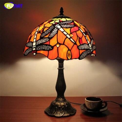 FUMAT Table Lamp 12" Dragonfly Desk Lightings Home Lighting Decor Tiffany Stained Glass Lamp for Living Room Bedside Lighting