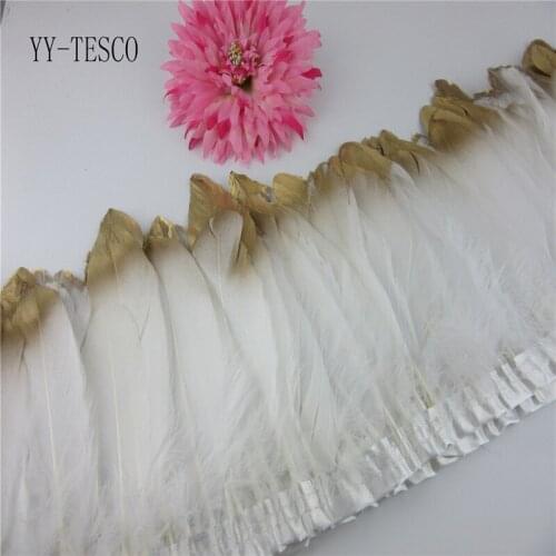 New Fashion Gold Tips Goose feather trims 2-10yards white Dyed geese feather ribbons /15-20cm Duck feather fringes Free shipping