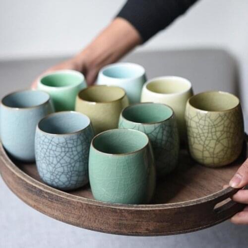 Solid Color Traditional Chinese Style Celadon Crackle Ceramic Teacup China Porcelain Small Coffee Tea Cups tea set cup 250ml
