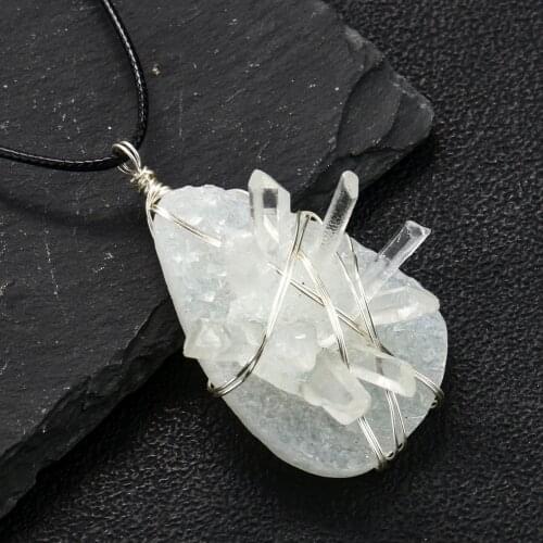 Natural Transparent Crystal Tooth Necklace Irregular Mineral Gems Stick Pendant Unique Wire Twine Woman Jewelry Gift Finding
