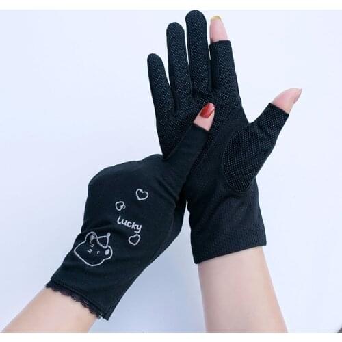 Women Short Cyclist Gloves Summer Spring Half Finger Thin Cotton Sun Protection Mitten Cycling Non Slip Driving Gloves