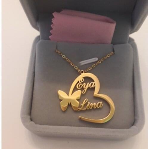 Personalized Handmade Stainless Steel Butterfly Heart Pendants Custom Name Necklaces Women Men Letter Gold Choker Necklace Gift