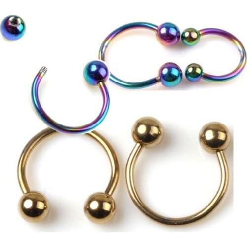 PINKSEE 5Pcs 14G 16G Rose Gold IP Horseshoe Circular Barbell Earring Lip Septum Nipple Ring