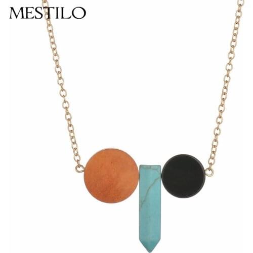 MESTILO Simple Fashion Jewelry Collares Necklace Wood Geometric Faux Stone Pendant Necklace Charm Costume Decoration Accessories