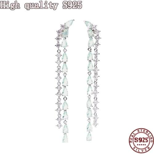 S925 Silver Needle, High Quality Long Tassel Earrings, Exquisite Zircon Inlaid Water Drop Fashion Womens Jewelry