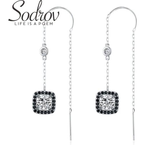 New Romancit 925 Sterling Silver Jewelry Engagement Flower Drop Earrings For Women Black Spinel Female Earring Gift I084