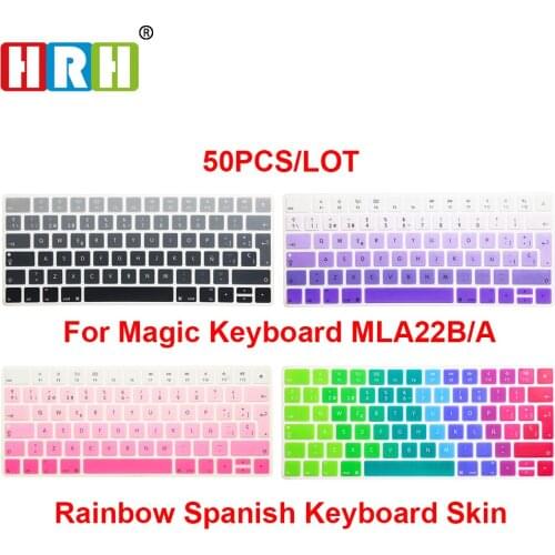 HRH 50pcs EU Spanish Rainbow Silicone Keyboard Cover For Apple Magic Wireless Bluetooth Keyboard MLA22LL/A (A1644,2015 Released)