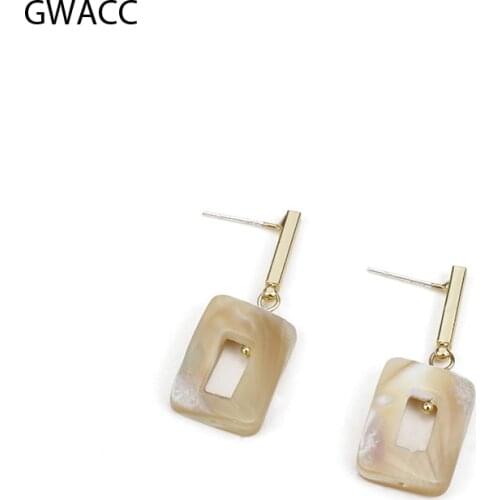 INKDEW Vintage Square Shell Pendant Drop Earrings For Women Big Shell Dangle Earrings Fashion Geometric Hollow Womens Earrings