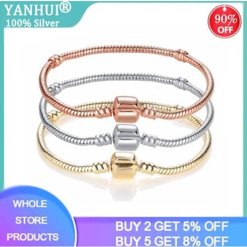 YANHUI Fine 3mm Snake Chain Bracelet Fit Original Beads Charms DIY Bracelets Gifts Sieraden for Women Girls Jewelry Accessories