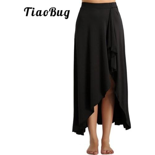 TiaoBug Women Asymmetrical Elastic Waist Long Ballet Ballroom Latin Dance Skirt Adult Stage Performance Lyrical Dance Costumes