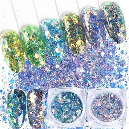 1 Box Nail Art Mermaid Glitter Flakes 3D Irregular Sequin AB Aurora Sparkly Hexagon Paillette Spangle Polish Manicure