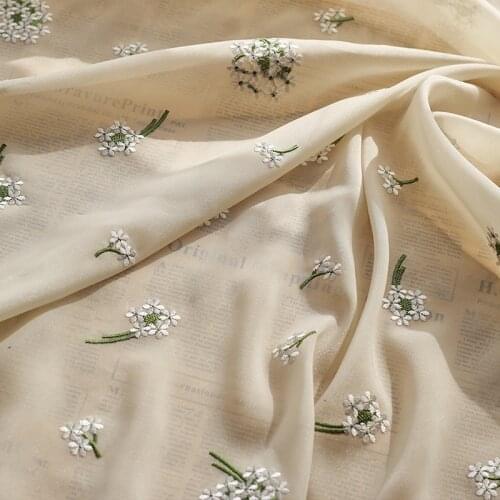 1 Yard Soft Gleam Embroidery Flower Chiffon Fabric Breathable Light weight for DIY Sewing Boho Beach Prom Garden Bridal Dress