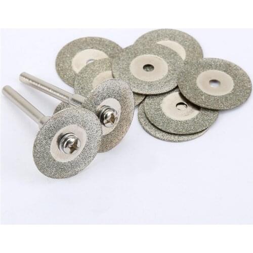 10pcs/set Diamond Discs +2pcs Arbor Shaft 20mm Thin Grinding Slice MINI Cutoff Wheel Refine jewelry making Craft Rotary Tool
