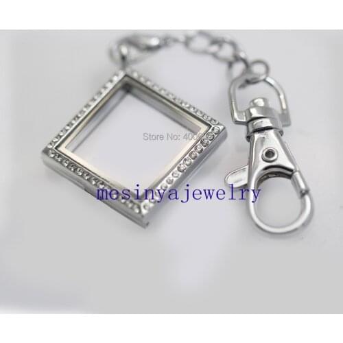 10pcs magnet clear crystal rhombus memory living glass locket key rings keychains Xmas mothers gift