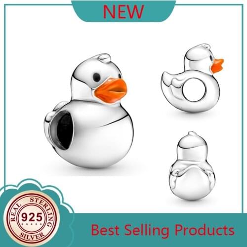 100% 925 Silver New Polished Rubber Duck Beads Suitable For The Original Pandora Bracelet Necklace Womens Diy Charm Jewelry