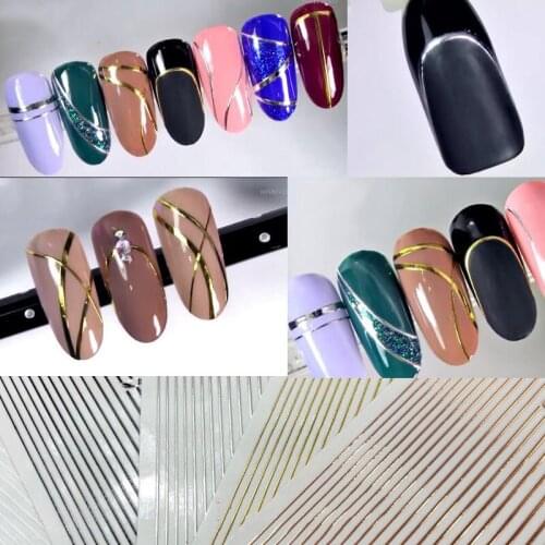 3D Metal Wave Strip Multi-size Lines Nail Stickers Flexible Stripes, 5 Colors flexible gold stripe chrome tape 3d nail sticker