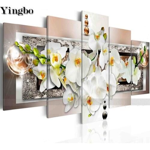 5 pcs White magnolia flower 5D DIY Diamond Painting Full Square round Drill Mosaic Multi-pictures of Rhinestone Embroidery kit