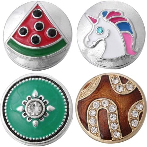5pcs/lot New Vintage 18mm Snap Buttons Jewelry Oil Painting Watermelon Unicorn Flower Cute Jewelry Fit Snap Necklace for Women